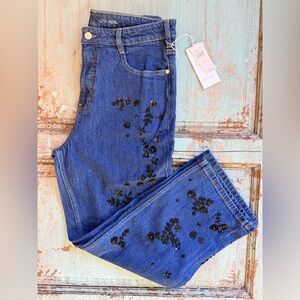 Anthropologie Embellished Sequined Annie High Rise Straight Leg Ankle Jean